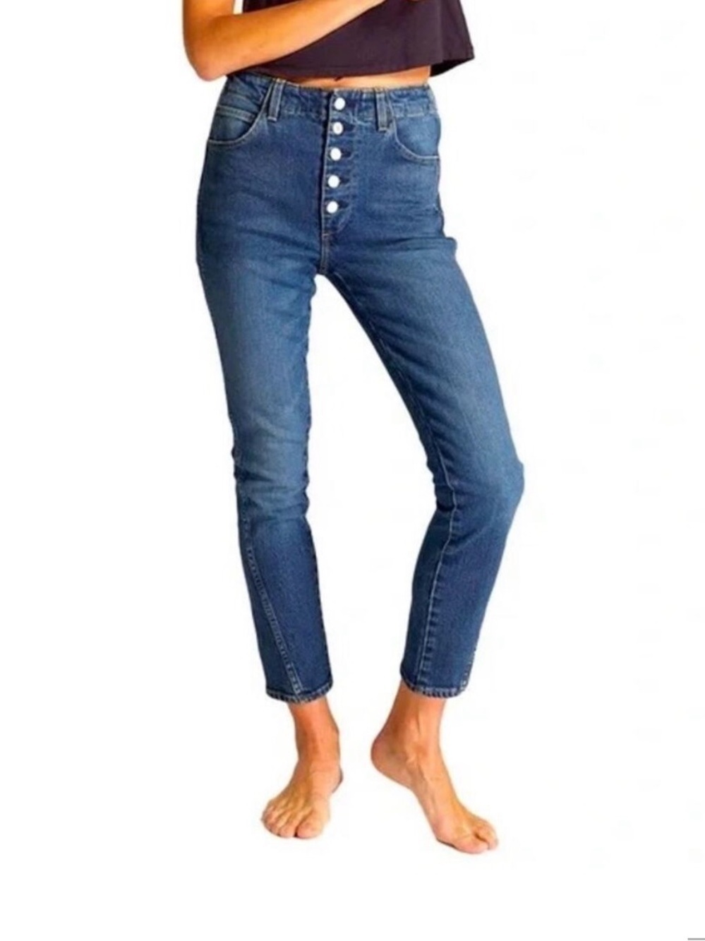 AMO Denim Slim Dock Pant Dark Vintage Jeans High Rise Button Fly Skinny Women 28